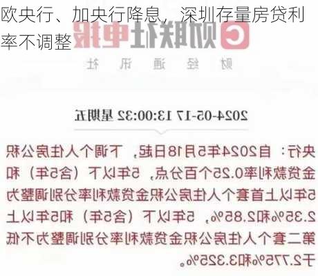 欧央行、加央行降息，深圳存量房贷利率不调整