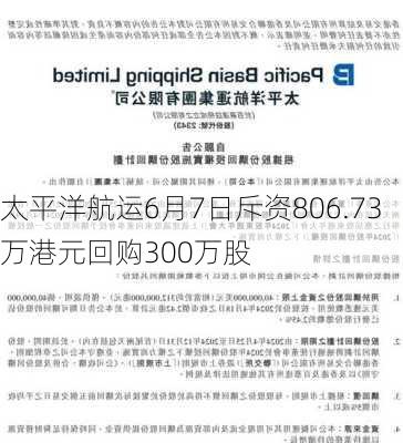 太平洋航运6月7日斥资806.73万港元回购300万股