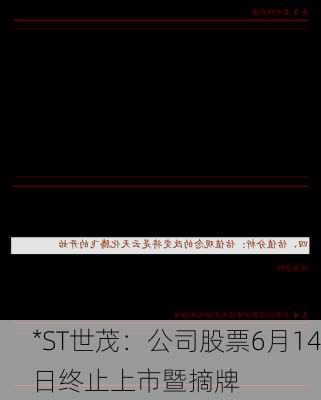 *ST世茂：公司股票6月14日终止上市暨摘牌