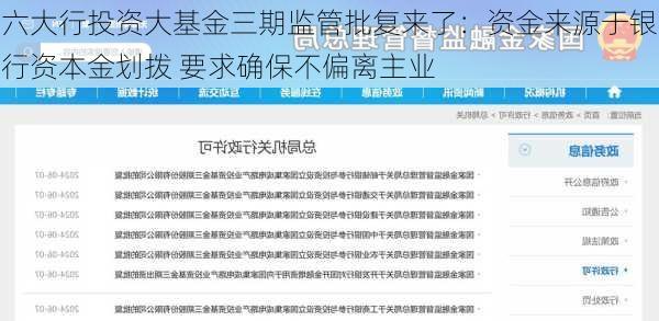 六大行投资大基金三期监管批复来了：资金来源于银行资本金划拨 要求确保不偏离主业