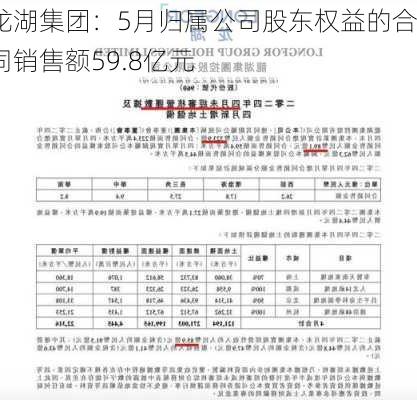 龙湖集团：5月归属公司股东权益的合同销售额59.8亿元