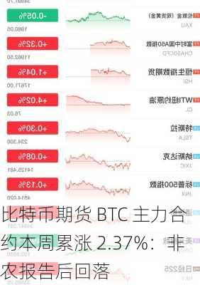 比特币期货 BTC 主力合约本周累涨 2.37%：非农报告后回落