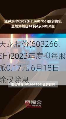 天龙股份(603266.SH)2023年度拟每股派0.17元 6月18日除权除息