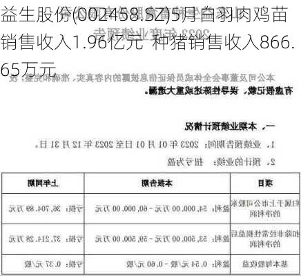 益生股份(002458.SZ)5月白羽肉鸡苗销售收入1.96亿元  种猪销售收入866.65万元