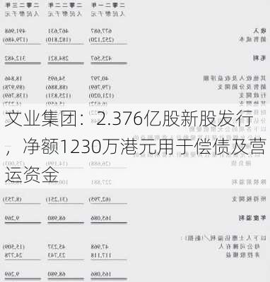 文业集团：2.376亿股新股发行，净额1230万港元用于偿债及营运资金