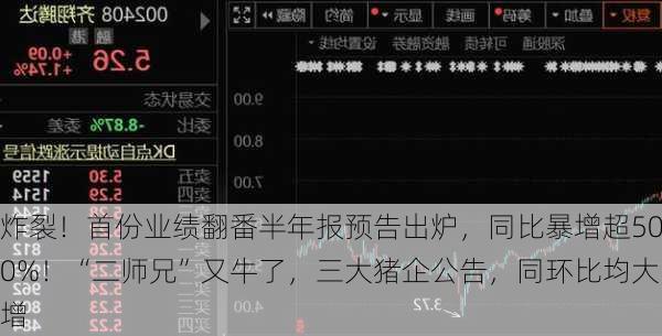 炸裂！首份业绩翻番半年报预告出炉，同比暴增超500%！“二师兄”又牛了，三大猪企公告，同环比均大增