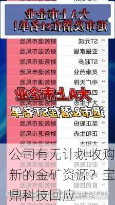 公司有无计划收购新的金矿资源？宝鼎科技回应