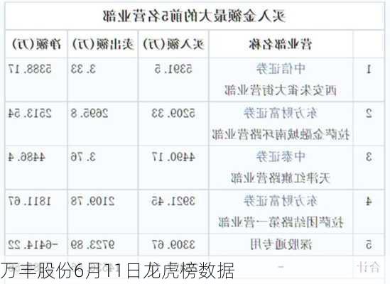 万丰股份6月11日龙虎榜数据