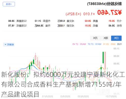 新化股份：拟约6000万元投建宁夏新化化工有限公司合成香料生产基地新增7155吨/年产品建设项目