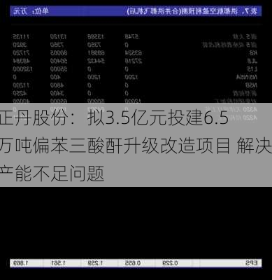 正丹股份：拟3.5亿元投建6.5万吨偏苯三酸酐升级改造项目 解决产能不足问题