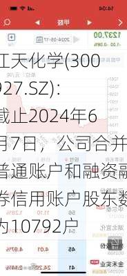 江天化学(300927.SZ)：截止2024年6月7日，公司合并普通账户和融资融券信用账户股东数为10792户