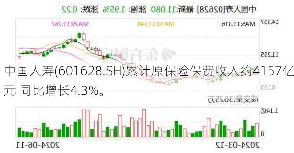 中国人寿(601628.SH)累计原保险保费收入约4157亿元 同比增长4.3%。