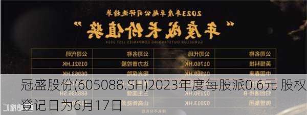 冠盛股份(605088.SH)2023年度每股派0.6元 股权登记日为6月17日