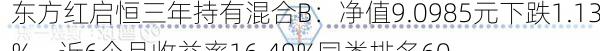 东方红启恒三年持有混合B：净值9.0985元下跌1.13%，近6个月收益率16.49%同类排名60