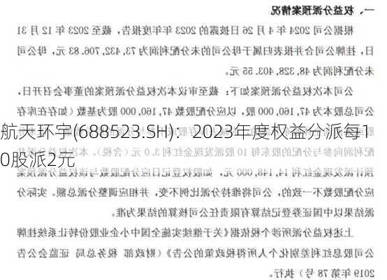 航天环宇(688523.SH)：2023年度权益分派每10股派2元