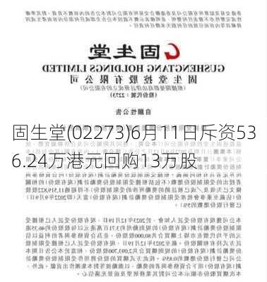 固生堂(02273)6月11日斥资536.24万港元回购13万股