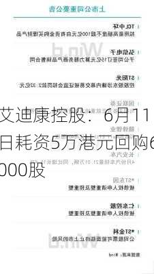 艾迪康控股：6月11日耗资5万港元回购6000股