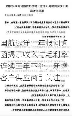 国航远洋：年报问询函揭示收入与毛利率连续三年下滑，新增客户供应商引关注