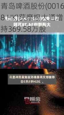 青岛啤酒股份(00168.HK)获摩根大通增持369.58万股