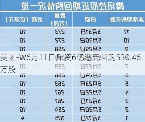 美团-W6月11日斥资6亿港元回购530.46万股