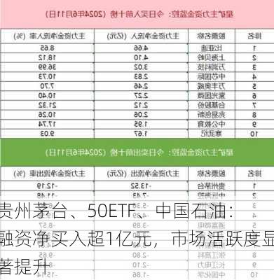 贵州茅台、50ETF、中国石油：融资净买入超1亿元，市场活跃度显著提升