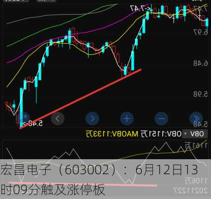 宏昌电子（603002）：6月12日13时09分触及涨停板