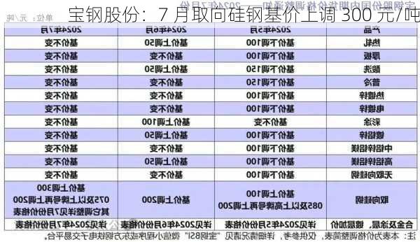 宝钢股份：7 月取向硅钢基价上调 300 元/吨