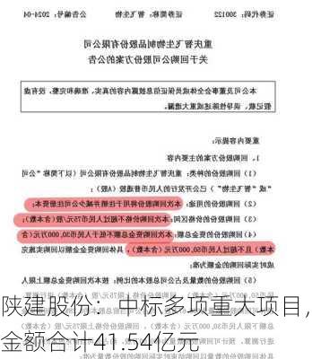 陕建股份：中标多项重大项目，金额合计41.54亿元