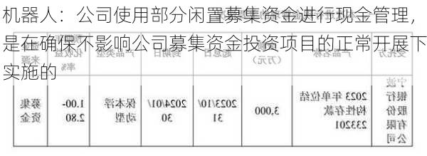 机器人：公司使用部分闲置募集资金进行现金管理，是在确保不影响公司募集资金投资项目的正常开展下实施的