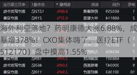 海外利空落地？药明康德大涨6.88%，成交暴增378%！CXO集体嗨了，医疗ETF（512170）盘中摸高1.55%