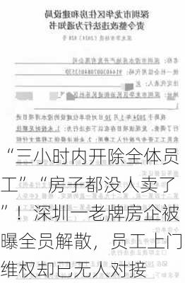 “三小时内开除全体员工”“房子都没人卖了”！深圳一老牌房企被曝全员解散，员工上门维权却已无人对接