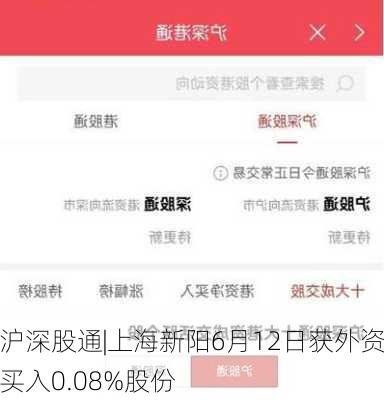 沪深股通|上海新阳6月12日获外资买入0.08%股份