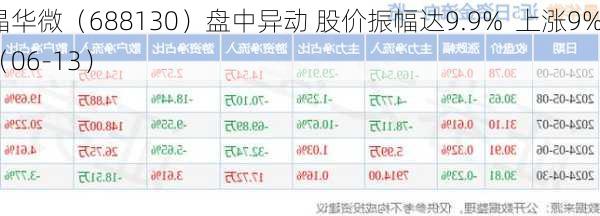 晶华微（688130）盘中异动 股价振幅达9.9%  上涨9%（06-13）