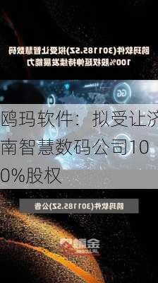 鸥玛软件：拟受让济南智慧数码公司100%股权