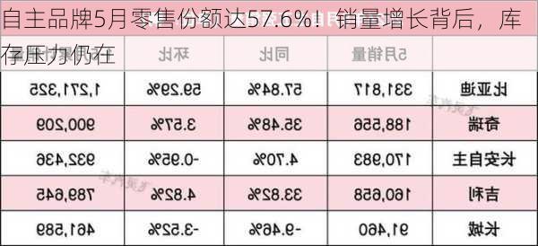 自主品牌5月零售份额达57.6%！销量增长背后，库存压力仍在