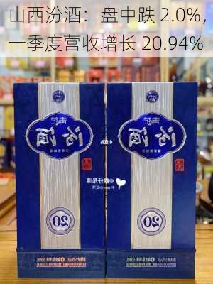 山西汾酒：盘中跌 2.0%，一季度营收增长 20.94%