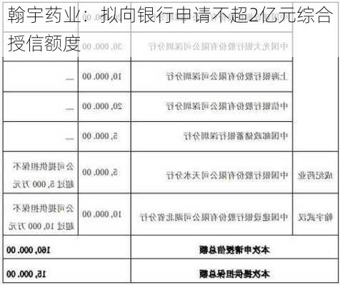 翰宇药业：拟向银行申请不超2亿元综合授信额度