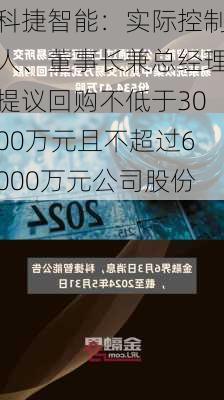 科捷智能：实际控制人、董事长兼总经理提议回购不低于3000万元且不超过6000万元公司股份