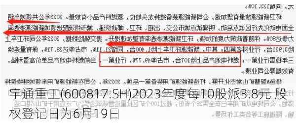 宇通重工(600817.SH)2023年度每10股派3.8元 股权登记日为6月19日