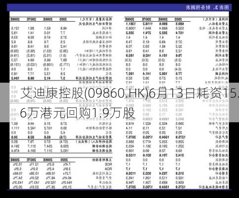 艾迪康控股(09860.HK)6月13日耗资15.6万港元回购1.9万股