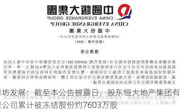 廊坊发展：截至本公告披露日，股东恒大地产集团有限公司累计被冻结股份约7603万股