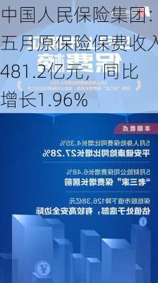 中国人民保险集团：前五月原保险保费收入3481.2亿元，同比增长1.96%