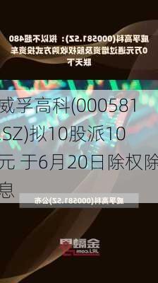 威孚高科(000581.SZ)拟10股派10元 于6月20日除权除息