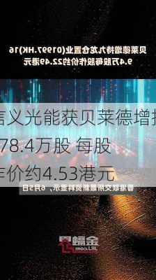 信义光能获贝莱德增持478.4万股 每股作价约4.53港元