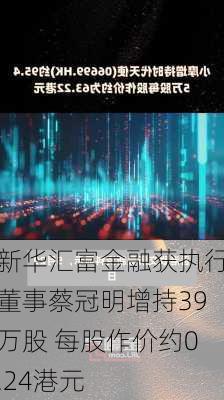 新华汇富金融获执行董事蔡冠明增持39万股 每股作价约0.24港元