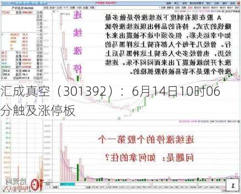 汇成真空（301392）：6月14日10时06分触及涨停板