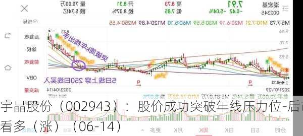 宇晶股份（002943）：股价成功突破年线压力位-后市看多（涨）（06-14）