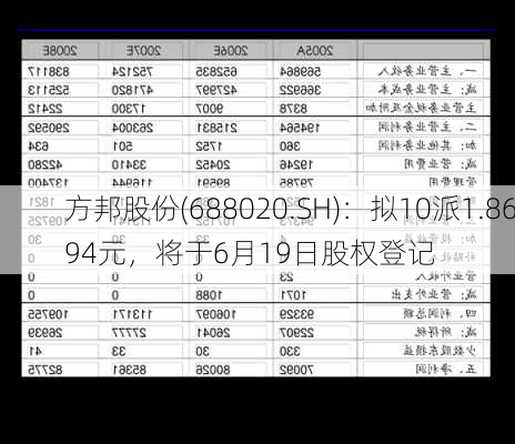 方邦股份(688020.SH)：拟10派1.8694元，将于6月19日股权登记