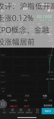 收评：沪指低开高走涨0.12% CPO概念、金融股涨幅居前