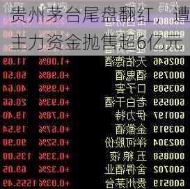 贵州茅台尾盘翻红，遭主力资金抛售超6亿元